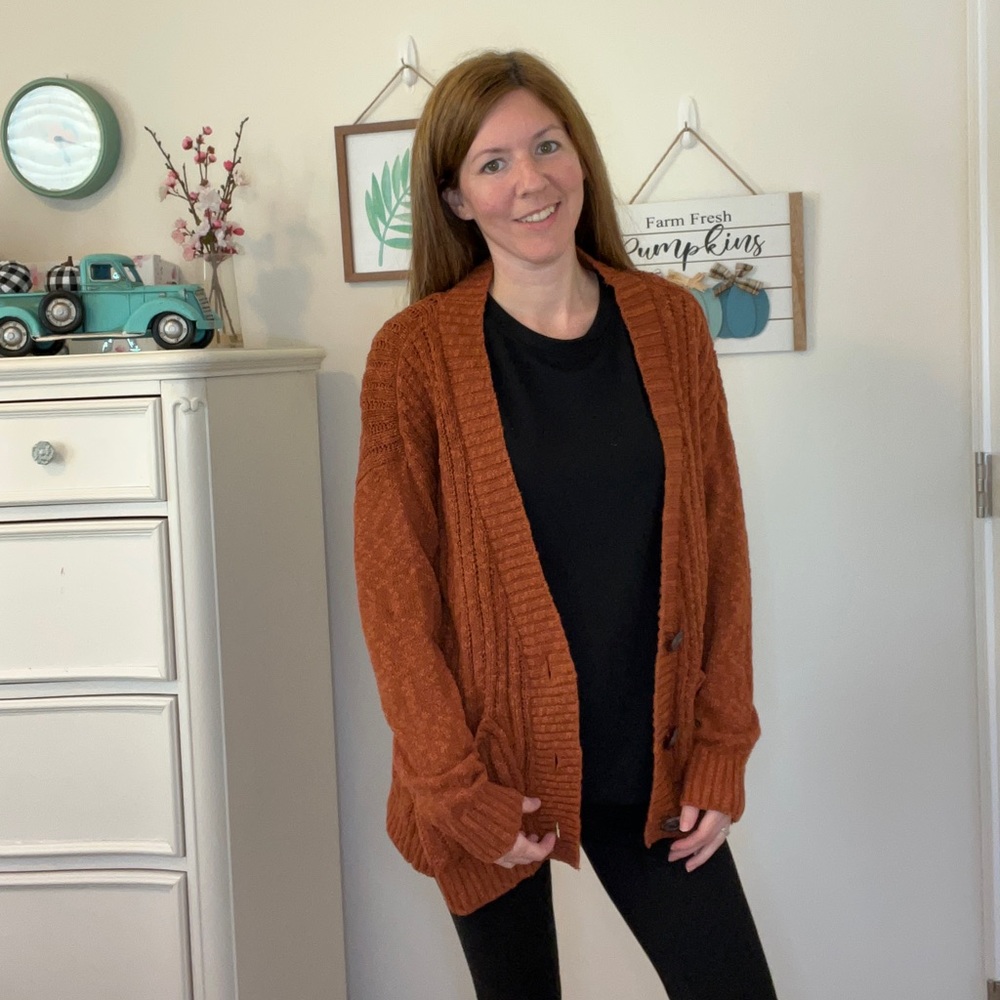 Button down Grandpa style cardigan rust pumpkin spice